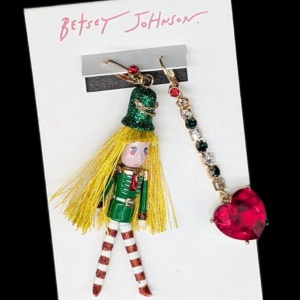 Betsey Johnson Nutcracker & Heart Dangly Christmas earrings - NWT